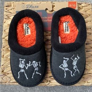 Kids Gray & Orange Halloween Dancing Skeleton Slippers